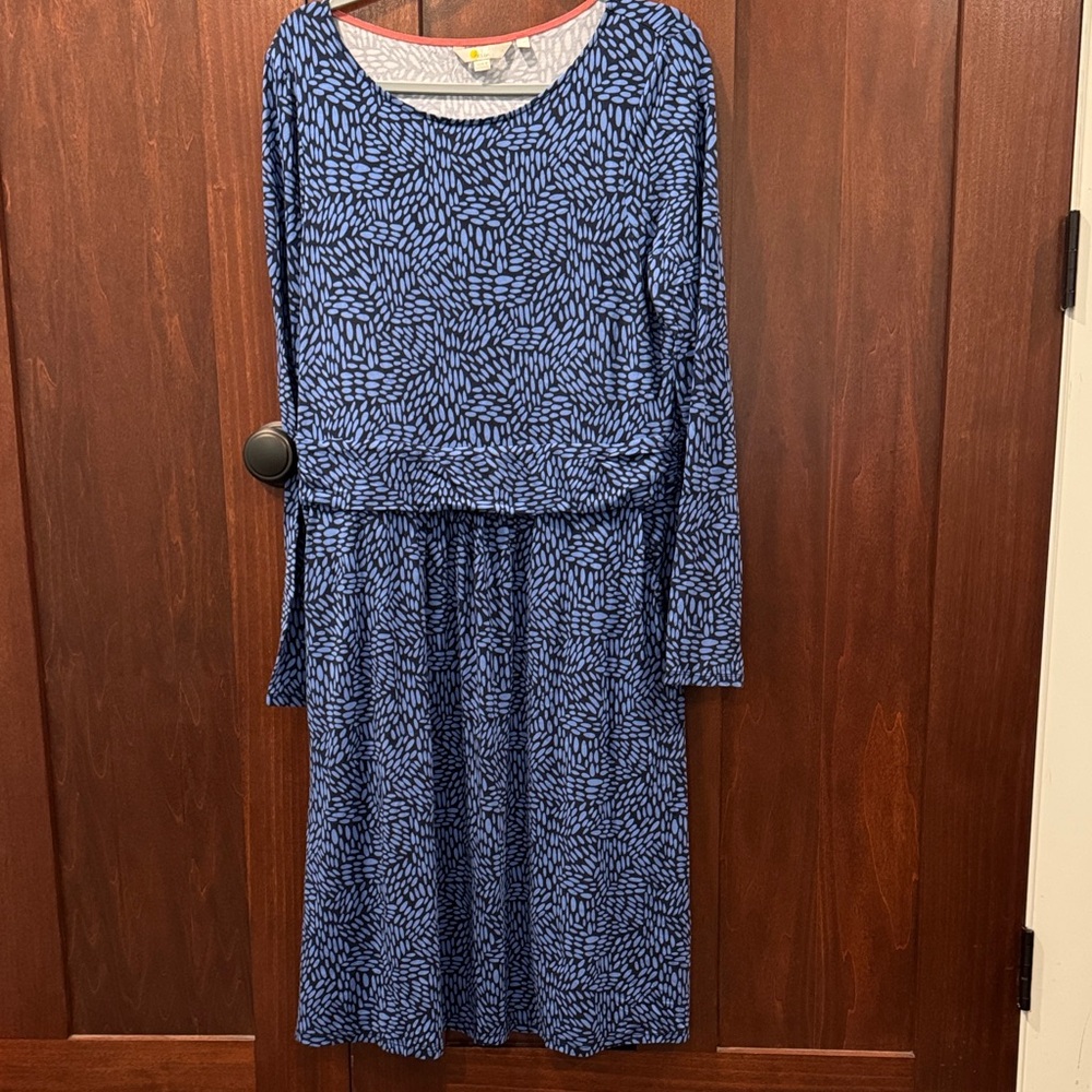 Boden Navy Patterned Long Sleeve Dress
